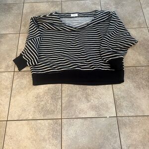 American Eagle Outfitters Black and White Striped sweatshirt off the shoulder